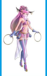 Rule 34 | 1girl, baifeng, blue footwear, blue gloves, blue panties, blue thighhighs, bra, breasts, claws, cleavage, creatures (company), dancer, earrings, game freak, gen 6 pokemon, gloves, green eyes, hairband, harem outfit, headpiece, high heels, holding, hoop, hoopa, horn piercing, horns, jewelry, legendary pokemon, long hair, looking at viewer, medium breasts, midriff, mouth veil, mythical pokemon, navel, nintendo, panties, personification, pink hair, pointy ears, pokemon, pokemon xy, ponytail, purple bra, purple skirt, ring, shoes, skirt, smile, standing, thighhighs, underwear, veil, white background