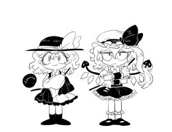 Rule 34 | 2girls, :d, ^ ^, animated, animated gif, closed eyes, dress, fang, flandre scarlet, food, frills, frown, furukawa (yomawari), greyscale, grin, hands in opposite sleeves, hat, hat ribbon, komeiji koishi, long sleeves, looking at viewer, mob cap, monochrome, multiple girls, open mouth, pocky, ribbon, sharp teeth, sleeves past wrists, smile, spot color, teeth, third eye, touhou, wrist cuffs