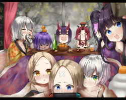 Rule 34 | 6+girls, abigail williams (fate), ahoge, bandaid, bandaid on face, bandaid on forehead, beer can, benienma (fate), bottle, can, cellphone, dark-skinned female, dark skin, drink can, drinking, fate/grand order, fate (series), food, fruit, glass, hassan of serenity (fate), hat, horns, ibaraki douji (fate), jack the ripper (fate/apocrypha), jeanne d&#039;arc (fate), jeanne d&#039;arc alter (avenger) (fate), jeanne d&#039;arc alter (fate), kotatsu, mandarin orange, mash kyrielight, multiple girls, nintendo switch, parusu (ehyfhugj), paul bunyan (fate), phone, playing games, scar, scar across eye, scar on face, selfie, shuten douji (fate), smartphone, smile, table, yang guifei (fate), yang guifei (first ascension) (fate)