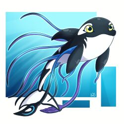 Rule 34 | cetacean tail, digimon, digimon (creature), fins, fish tail, highres, no humans, orca, original, solo, swimming, tail, tentacles, underwater