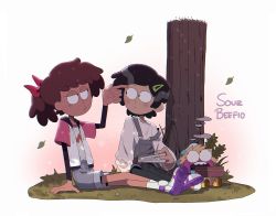 Rule 34 | 1girl, 2girls, amphibia, anne boonchuy, black hair, brown eyes, brown hair, commentary request, full body, highres, looking at viewer, marcy wu, multiple girls, non-web source, polly plantar, shirt, short hair, smile, sourbeefio