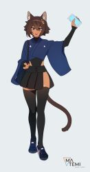 Rule 34 | 1boy, absurdres, anchor hair ornament, anchor symbol, animal ears, black skirt, black thighhighs, bridal gauntlets, cat ears, cat tail, dark-skinned male, dark skin, full body, hair ornament, highres, male focus, matemi, original, oskar (coffee.png), second-party source, short hair, skirt, solo, standing, tail, thighhighs