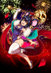 Rule 34 | 1girl, 2020, animal ears, bell, black hair, breasts, china dress, chinese clothes, chinese zodiac, cleavage cutout, clothes between thighs, clothing cutout, detached sleeves, dress, elbow gloves, envelope, fireworks, flats, gloves, gourd, green sleeves, happy new year, highleg, highleg dress, highres, holding, holding weapon, jingle bell, mouse ears, mouse girl, mouse tail, new year, no bra, original, panties, pelvic curtain, purple dress, red panties, red sash, ryuusei (mark ii), sash, short hair, side-tie panties, signature, single elbow glove, single thighhigh, small breasts, solo, tail, thighhighs, underwear, weapon, white gloves, white thighhighs, wide sleeves, year of the rat, yellow eyes