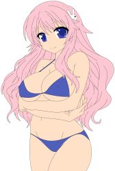 Rule 34 | 1girl, absurdres, baka to test to shoukanjuu, bikini, blue eyes, breasts, hair ornament, hairclip, highres, himeji mizuki, large breasts, legs, long hair, navel, pink hair, simple background, smile, solo, swimsuit, thighs, vector trace