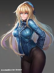 Rule 34 | 10s, 1girl, arm belt, atago (kancolle), beret, black pantyhose, blonde hair, blue bow, blue bowtie, blue jacket, bow, bowtie, breasts, buttons, closed mouth, cowboy shot, eyebrows, hair between eyes, hat, impossible clothes, impossible shirt, jacket, kantai collection, large breasts, lens flare, long hair, looking at viewer, no pants, panties, panties under pantyhose, pantyhose, sakura kaoru, shirt, smile, solo, underwear