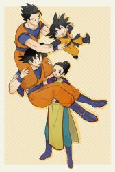 Rule 34 | 1girl, 3boys, black eyes, black hair, brothers, chi-chi (dragon ball), couple, dragon ball, family, father and son, husband and wife, mother and son, multiple boys, muscular, muscular male, siblings, son gohan, son goku, son goten, tagme