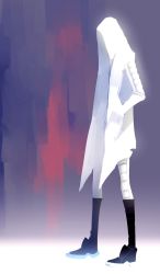 Rule 34 | 1other, ambiguous gender, black footwear, coat, hands in pockets, highres, hood, hood up, hooded coat, open clothes, open coat, original, painterly, shoes, sketch, sneakers, solo, standing, tostantan, white coat