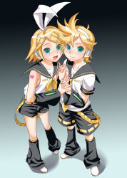 Rule 34 | 1boy, 1girl, bad id, bad pixiv id, blonde hair, blue eyes, brother and sister, holding hands, hetero, kagamine len, kagamine rin, mattaku mousuke, siblings, twins, vocaloid