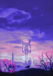 Rule 34 | 1girl, absurdres, anato finnstark, bident, bird, building, cherry blossoms, city lights, cloak, cloud, cloudy sky, eva 06, evangelion: 2.0 you can (not) advance, flying, fog, glowing, glowing eyes, highres, hill, holding, holding polearm, holding spear, holding weapon, hood, hooded cloak, mecha, neon genesis evangelion, polearm, rebuild of evangelion, robot, signature, size difference, sky, skyscraper, souryuu asuka langley, spear, standing, tree, weapon, wind