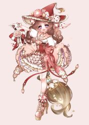 Rule 34 | 1girl, :d, absurdly long hair, ankle boots, boots, bow, braid, brown hair, choker, flower, frilled skirt, frills, full body, glint, gloves, hair ornament, hat, hat flower, hat ornament, high heel boots, high heels, long hair, looking at viewer, low-tied long hair, mamaloni, open mouth, original, pink flower, pink footwear, puffy short sleeves, puffy sleeves, purple hair, red hat, short sleeves, skirt, smile, solo, standing, tassel, underbust, very long hair, white gloves