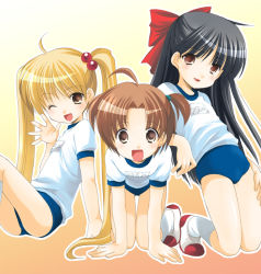 Rule 34 | 3girls, azuma yuki, buruma, gym uniform, imomuya, multiple girls, twintails