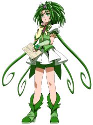 Rule 34 | 1girl, absurdres, bike shorts, colored eyelashes, cure mint, detached sleeves, ebura din, full body, green eyes, green footwear, green hair, green shorts, green theme, hair intakes, highres, holding, long hair, looking up, miniskirt, parted lips, precure, short shorts, short sleeves, shorts, shorts under skirt, simple background, skirt, solo, standing, very long hair, white background, white skirt, white sleeves, yes! precure 5