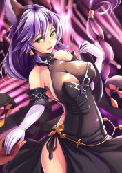 Rule 34 | 1girl, animal ears, backless dress, backless outfit, bare shoulders, black dress, blush, braid, breasts, cat ears, chain, cleavage, collarbone, cyoppu, dress, elbow gloves, erune, gloves, granblue fantasy, hair between eyes, hair tubes, heles, heles (irestill evening dress) (granblue fantasy), highres, holding hands, large breasts, long hair, looking at viewer, open mouth, sidelocks, silver hair, single braid, smile, solo focus, very long hair, white gloves, yellow eyes