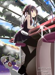 Rule 34 | 10s, 1girl, :d, ai ai gasa, akemi homura, akuma homura, alternate costume, bad id, bad pixiv id, bag, bar (place), black dress, black hair, black thighhighs, bow, cellphone, cigarette, commentary request, dress, feathered wings, from behind, from below, glass wall, gloves, hair bow, hairband, handbag, highres, kaname madoka, kyubey, long hair, looking at viewer, looking back, mahou shoujo madoka magica, mahou shoujo madoka magica: hangyaku no monogatari, md5 mismatch, open mouth, phone, pink hair, ponytail, purple eyes, sengoku chidori, short dress, sitting, smile, solo, sparkle, spoilers, suitcase, sweatdrop, thighhighs, translation request, two side up, ultimate madoka, white gloves, wings, zettai ryouiki