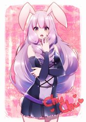 Rule 34 | 10s, 1girl, animal ears, bad id, bad pixiv id, character name, chuchu (show by rock!!), detached sleeves, drill hair, heart, heart-shaped pupils, looking at viewer, open mouth, pink background, polka dot, polka dot background, purple eyes, purple hair, rabbit ears, rabbit girl, rabbit tail, show by rock!!, solo, symbol-shaped pupils, tail, tsunoshima kujira, twin drills
