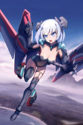 Rule 34 | 1girl, absurdres, aoi kao (lsz7106), blue eyes, date a live, finger on trigger, gloves, highres, open mouth, short hair, solo, thighhighs, tobiichi origami, white hair