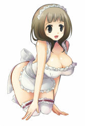 Rule 34 | 1girl, apron, breasts, cleavage, large breasts, legs together, momoyama nozomu, naked apron, original, solo, thighhighs