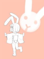 Rule 34 | 1girl, animal ears, bad id, bad pixiv id, female focus, jingai modoki, looking back, monochrome, original, outstretched arms, rabbit ears, rabbit tail, short hair, simple background, solo, spread arms, tail