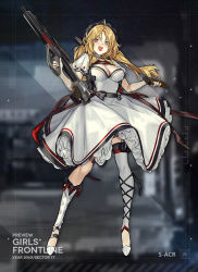 Rule 34 | 1girl, assault rifle, asymmetrical legwear, birdcage flash hider, blonde hair, blush, breasts, bullpup, burst fire gun, burst fire rifle, choker, cleavage, double-stack magazine, double-stack single-feed magazine, dress, elbow gloves, explosive, explosive weapon, muzzle device, fragmentation grenade, frilled dress, frills, full body, girls&#039; frontline, gloves, grenade, gun, gun holster, hair ribbon, hairband, hand grenade, handgun, holding, holding gun, holding weapon, large breasts, lightning holes, lolita hairband, long hair, lu yin, m75 hand grenade, magazine (weapon), needlegun, official art, open mouth, personification, pink eyes, pistol, prototype design, puffy short sleeves, puffy sleeves, ribbon, rifle, s-acr (girls&#039; frontline), scope, see-through, short sleeves, sight (weapon), single-feed magazine, solo, standing, steyr acr, steyr arms, steyr mannlicher, telescopic sight, translucent, uneven legwear, weapon, white dress, white footwear, white gloves