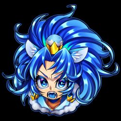 Rule 34 | 10s, 1girl, angry, animal ears, black background, blue eyes, blue hair, blue theme, blue tongue, cat ears, close-up, colored tongue, crown, cure gelato, earrings, fangs, jewelry, kirakira precure a la mode, lion ears, long hair, looking at viewer, magical girl, matching hair/eyes, mini crown, open mouth, parted bangs, precure, senmu (0107), sharp teeth, solo, tategami aoi, teeth
