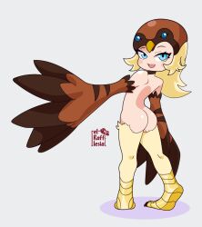 Rule 34 | bird hat, bird wings, duel monster, feathered wings, harpy, helmet, looking back, lyrilusc - cobalt sparrow, monster girl, non-web source, smile, solo, winged arms, wings, yu-gi-oh!