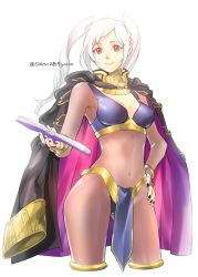 Rule 34 | 1girl, alternate eye color, bodystocking, book, bracelet, closed mouth, corruption, dark mage (fire emblem awakening), dark persona, fire emblem, fire emblem awakening, grima (fire emblem), highres, holding, holding book, intelligent systems, jewelry, nail polish, navel, nintendo, official alternate costume, official alternate eye color, open book, possessed, possession, red eyes, robin (female) (fire emblem), robin (fire emblem), simple background, smile, solo, tombsakura, twintails, twitter username, white background, white hair