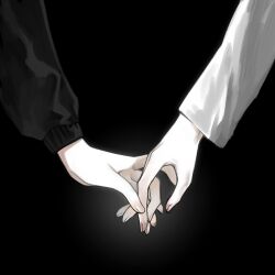 Rule 34 | black background, black shirt, chinese commentary, close-up, commentary request, highres, holding hands, kyoko (akakikyoko), long sleeves, original, shirt, simple background, tagme, white shirt
