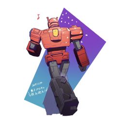 Rule 34 | 1980s (style), 1boy, akane 477, autobot, bad id, bad pixiv id, blaster (transformers), male focus, mecha, music, no humans, oldschool, personification, retro artstyle, robot, simple background, solo, standing, transformers, white background