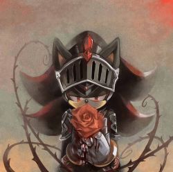 Rule 34 | 1boy, armor, blood, blood on hands, flower, furry, furry male, gauntlets, helmet, holding, holding flower, knight, male focus, medieval, nasu nashi, red eyes, red flower, red rose, rose, shadow the hedgehog, solo, sonic (series), sonic and the black knight, sonic the hedgehog, thorns