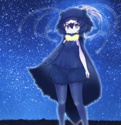 Rule 34 | 1girl, black gloves, black hair, black pantyhose, blue eyes, closed mouth, elbow gloves, gloves, hair between eyes, highres, kemono friends, kolshica, looking at viewer, messy hair, multicolored hair, night, night sky, pantyhose, short hair, single glove, sky, smile, solo, star (sky), starry sky, two-tone hair, western parotia (kemono friends), white hair