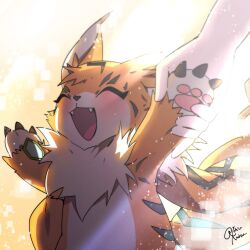 Rule 34 | cat, closed eyes, digimon, digimon (creature), happy, highres, meicoomon, smile, tail