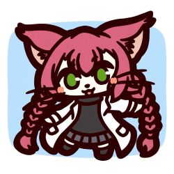 Rule 34 | 1girl, animal ears, artist request, cat busters, cat ears, female focus, furry, furry female, green eyes, long hair, neko hakase (cat busters), no humans, open mouth, pink hair, solo
