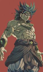 Rule 34 | 1boy, blood, broly (dragon ball z), closed mouth, dragon ball, dragonball z, gold necklace, highres, mire1931, necklace, nipples, red background, red eyes, simple background, solo