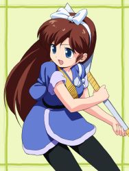 Rule 34 | bad id, bad pixiv id, blue eyes, bow, brown hair, c-lop, kuonji ukyou, long hair, oversized object, ranma 1/2, solo, spatula