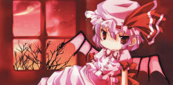 Rule 34 | 1girl, cloud, crease, female focus, highres, indoors, non-web source, plant, remilia scarlet, scan, sitting, sky, solo, staple, stapled, touhou, tree, wings