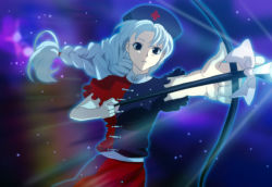 Rule 34 | 1girl, anime coloring, bow (weapon), female focus, solo, touhou, umishima senbon, weapon, yagokoro eirin