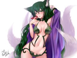 Rule 34 | 1girl, ahri (league of legends), akira b, animal ears, armpits, blush, breasts, cosplay, cup, facial mark, fate/grand order, fate (series), fox ears, fox tail, japanese clothes, kimono, large breasts, league of legends, long hair, looking at viewer, multiple tails, navel, open mouth, sakazuki, shuten douji (fate) (cosplay), shuten douji (fate), simple background, solo, tail, whisker markings, white background
