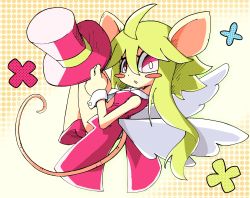 Rule 34 | 1girl, animal ears, blush stickers, breasts, green hair, hat, highres, leotard, mad rat dead, mouse (animal), mouse ears, mouse girl, mouse tail, nippon ichi, rat god, red eyes, tail, top hat, wings, wrist cuffs