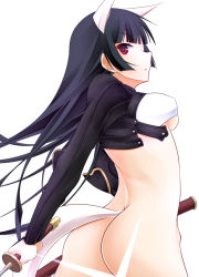 Rule 34 | 1girl, anabuki tomoko, animal ears, ass, black hair, hajime monji, katana, long hair, red eyes, solo, strike witches, strike witches: suomus misfits squadron, sword, tail, weapon, world witches series