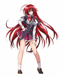 Rule 34 | 10s, 1girl, breasts, full body, hand on thigh, high school dxd, lace, lace-trimmed legwear, lace trim, large breasts, long hair, red hair, rias gremory, skirt, socks, solo
