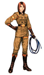 Rule 34 | 1girl, boots, brown hair, gloves, king of fighters &#039;99, military, military uniform, mori toshiaki, official art, snk, solo, the king of fighters, the king of fighters &#039;99, uniform, whip, whip (kof)