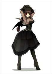 Rule 34 | 1girl, ass, backboob, bad anatomy, black dress, black thighhighs, black wings, boots, breasts, brown hair, dress, gloves, gothic lolita, hat, high heel boots, high heels, lolita fashion, long hair, mabinogi, red eyes, see-through, shoes, solo, stiletto heels, succubus (mabinogi), thigh boots, thighhighs, wings