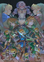 Rule 34 | 6+boys, aiming, aiming at viewer, anniversary, arrow (projectile), blue tunic, boots, bow (weapon), chibi, copyright name, deku shield, ezlo, fierce deity, glowing arrow, green tunic, hat, hyrule warriors, link, male focus, mask, master sword, multiple boys, multiple persona, nintendo, pointy ears, quiver, scarf, serious, sheikah slate, shield, shield on back, smile, sparkle, sword, sword behind back, tatl, the legend of zelda, the legend of zelda: a link to the past, the legend of zelda: breath of the wild, the legend of zelda: four swords, the legend of zelda: majora&#039;s mask, the legend of zelda: ocarina of time, the legend of zelda: skyward sword, the legend of zelda: the minish cap, the legend of zelda: the wind waker, the legend of zelda: twilight princess, the legend of zelda (nes), toon link, triforce, uzucake, weapon, wooden shield, young link