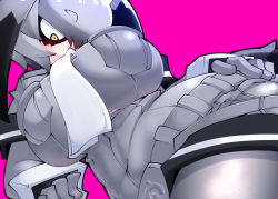 Rule 34 | 1girl, alternate breast size, arm support, belt, black hair, bodystocking, breast pocket, breasts, gloves, grey hair, grey shirt, grey shorts, hair between eyes, hand on own hip, hand rest, huge breasts, impossible clothes, impossible shirt, japari symbol, kemono friends, layered sleeves, long hair, long sleeves, looking at viewer, lying, multicolored hair, nananana nanana, necktie, on side, pantyhose, pink background, pocket, shirt, shoebill (kemono friends), short over long sleeves, short sleeves, shorts, simple background, solo, twisted torso, upper body, white necktie, yellow eyes