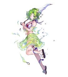 Rule 34 | 1girl, alternate costume, ass, bare shoulders, bikini, breasts, broken umbrella, female focus, fire emblem, fire emblem: the sacred stones, fire emblem heroes, flower, full body, fuzichoco, gradient clothes, green eyes, green hair, hair flower, hair ornament, highres, holding, jewelry, l&#039;arachel (fire emblem), l&#039;arachel (summer) (fire emblem), leg up, long hair, looking back, matching hair/eyes, medium breasts, navel, nintendo, non-web source, official alternate costume, official art, one eye closed, open mouth, sandals, see-through, solo, stomach, swimsuit, toeless footwear, toes, torn clothes, transparent background, umbrella, water, water drop, wince