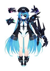 Rule 34 | 1girl, ankle boots, bare legs, black hat, blue hair, boots, breasts, closed mouth, extra arms, eyepatch, full body, hat, highres, indie virtual youtuber, king maguro, laena lapis, leotard, long hair, long sleeves, looking at viewer, mechanical arms, non-humanoid robot, official art, one eye covered, purple eyes, robot, robot animal, see-through, see-through sleeves, simple background, single mechanical arm, sleeves past wrists, small breasts, solo, tachi-e, very long hair, virtual youtuber, white background, white leotard