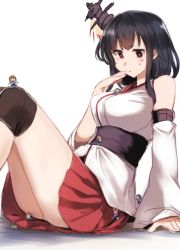 Rule 34 | 6+girls, black hair, black sash, breasts, brown hair, detached sleeves, fairy (kancolle), hair ornament, hand to own mouth, japanese clothes, kantai collection, large breasts, miko, mini person, minigirl, multiple girls, pink hair, pleated skirt, red eyes, red skirt, sash, school uniform, serafuku, short hair, simple background, size difference, skirt, solo focus, sweatdrop, utopia, white background, wide sleeves, yamashiro (kancolle)