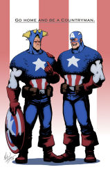 Rule 34 | 2boys, american flag, angry, belt, big hair, blonde hair, blue eyes, boots, capcom, captain america, captain america (cosplay), cosplay, crossover, closed eyes, frown, full body, gloves, guile, happy, jewelry, laughing, male focus, marvel, marvel vs. capcom, md5 mismatch, michael mayne, multiple boys, muscular, necklace, resized, resolution mismatch, shield, short hair, steve rogers, street fighter, street fighter ii (series), superhero costume, uniform, upscaled, wardrobe malfunction
