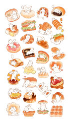 Rule 34 | !, ..., :3, ?, animal focus, baozi, black eyes, bottle, bun (food), chewing, closed mouth, commentary, doughnut, drinking, eating, food, food focus, from behind, h kawa, hand on own stomach, heart, holding, holding bottle, holding food, lying, milk, motion lines, musical note, no humans, on stomach, open mouth, original, oversized food, oversized object, rabbit, rubbing eyes, sandwich, simple background, sitting, smile, solid circle eyes, speech bubble, spoken musical note, spoken question mark, spoken squiggle, squiggle, taiyaki, wagashi, white background