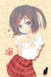 Rule 34 | 10s, 1girl, black hair, blue eyes, hentai ouji to warawanai neko., highres, kiyomin, school uniform, short hair, side ponytail, tsutsukakushi tsukiko